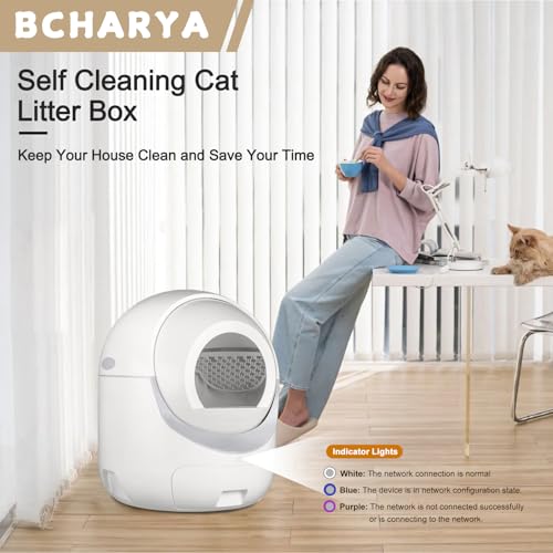 BCHARYA Self Cleaning Cat Litter Box Automatic Cat Litter Box with APP Control Odor Removal Safety Protection for Multiple Cats with Garbage Bags X-Large White