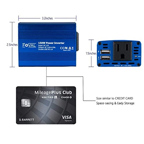 FOVAL 150W Power Inverter DC 12V to 110V AC Converter with 3.1A Dual USB Car Charger