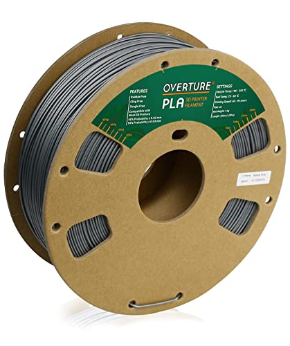 OVERTURE PLA Filament 1.75mm PLA 3D Printer Filament 1kg Cardboard Spool (2.2lbs) Dimensional Accuracy +/- 0.02mm Fit Most FDM Printer (Space Gray)