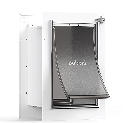 Pet Door for Wall Steel Frame and Telescoping Tunnel Aluminum Lock Double Flap Dog Door and Cat Door Strong and Durable (Pets Up to 40 Lb) -Medium