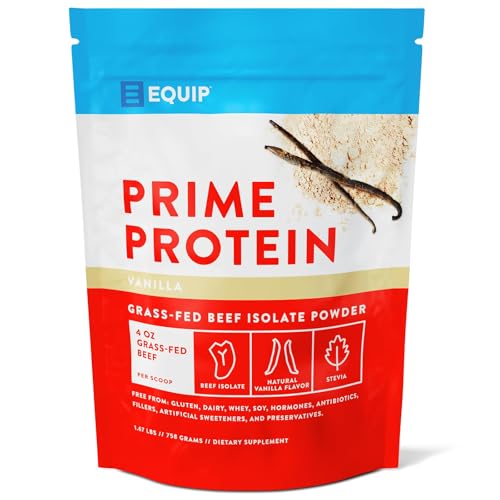Equip Foods Prime Protein - Grass-Fed Beef Protein Powder Isolate - Gluten Free Carnivore Protein Powder - Vanilla 1.67 Pounds - Helps Build and Repair Tissue