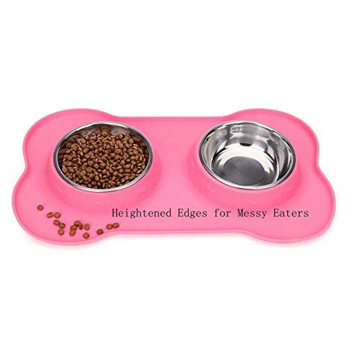 Hubulk Pet Dog Bowls 2 Stainless Steel Dog Bowl with No Spill Non-Skid Silicone Mat + Pet Food Scoop Feeder Bowls for Feeding Dogs Cats Puppies Small Medium (S Pink)