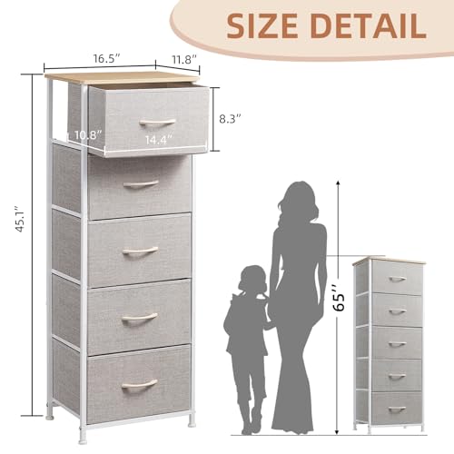 Somdot Chest Storage Drawer Cloth Clothes Width 15.7 inches (40 cm) Slim for Living Room Side Clothes Dressing Room Fall Prevention Living Alone 5 Tiers Light Gray