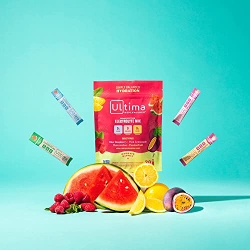 Ultima Replenisher Daily Electrolyte Drink Mix – Tropical Variety 20 Stickpacks – Hydration Packets with 6 Electrolytes & Minerals – Keto Friendly Non-GMO & Sugar-Free Electrolyte Powder