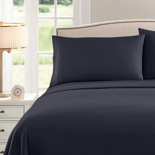 Navy 4PC Cal King Bed Sheet Set 1500 Thread