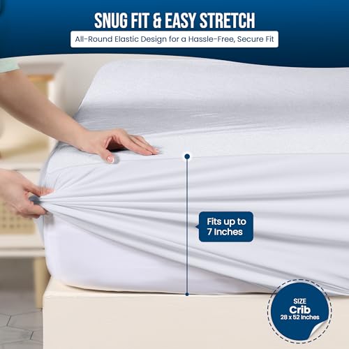 Utopia Bedding Waterproof Mattress Protector Crib Size Premium Terry Mattress Cover 200 GSM Breathable Fitted Style with Stretchable Pockets (White)