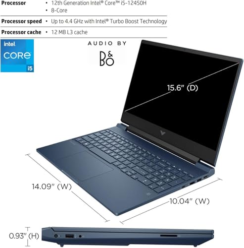 HP Victus 15.6 i5 Gaming Laptop 15.6\" FHD 144Hz Display Intel Core i5-12450H NVIDIA GeForce RTX 3050 64GB RAM 1TB SSD Backlit KB Touchpad SD Card Reader Webcam HDMI Wi-Fi 6 Win11 Home