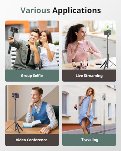 Sensyne 68\" Phone Tripod & Selfie Stick Lightweight All in One Phone Tripod Integrated with Wireless Remote Compatible with All Cell Phones for Selfie/Video Recording/Photo/Live Stream/Vlog(Black)
