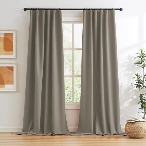 KEQIAOSUOCAI Farmhouse Taupe Curtains 90 Inch Length Blackout Burlap Textured Boho Curtains Bohemian Retro Window Treatments for Bedroom/Living Room 50x90 Inch 2 Panels Back Tab Rod Pocket