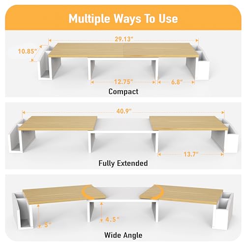 Simple Houseware Desk Dual Monitor Stand Riser with Drawer Oak