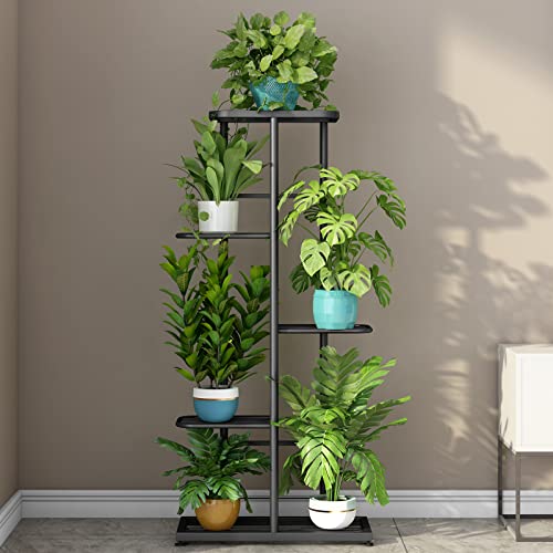 LINZINAR Plant Stand Indoor Outdoor Metal 5 Tier 6 Potted Multiple Flower Pot Holder Shelf Planter Display Shelving Unit for Patio Garden Corner Balcony Living Room (5 Tier 6 Potted Dark Grey)