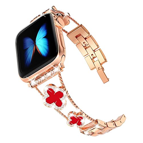 Rose Gold Color Cute Luxury Metal with Diamonds Ultra Thin Bling Watch Band for Apple Apple Watch 42mm 44mm45mm iwatch se Series 8/9/6/5/4/3 ipple Watch Series 7 45mm Bling Women's Watch Band Watch se Series 3