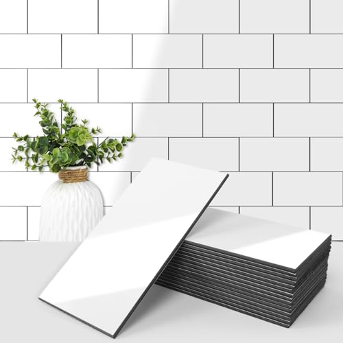 Art3d 102-Piece Peel and Stick Wall Tile for Kitchen Backsplash Bathroom Fireplace 3in. × 6in. Stick on Subway Tile Glossy White A16538P102