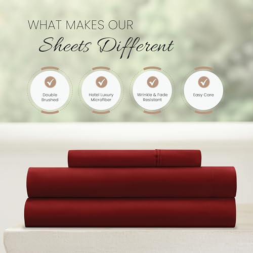 Linen Market Twin Sheet Set, Burgundy - Soft Cooling Microfiber, 16" Deep Pocket, 3-Piece