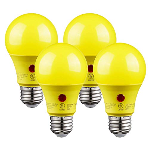 TORCHSTAR Yellow Dusk to Dawn Light Bulbs Outdoor Sensor A19 LED Light Bulb UL Listed 9W (60W Eqv.) 600lm Auto On/Off Photocell Automatic for Outdoor Lighting 2700K Soft White Pack of 4