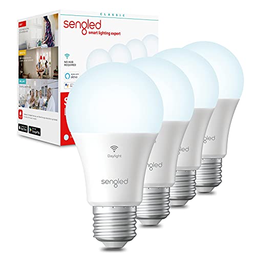 Sengled Alexa Light Bulb Smart Light Bulbs Smart Bulbs That Work with Alexa & Google Assistant WiFi Light Bulbs A19 Daylight (5000K) No Hub Required 800LM 60W Equivalent High CRI>90 4 Pack