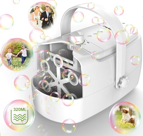 Bubble Machine Durable Automatic Bubble Blower 5000+ Bubbles Per Minute Bubbles for Kids Toddlers Bubble Maker Operated by Plugin or Batteries Bubble Toys for Indoor Outdoor Birthday Party