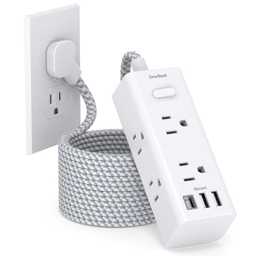 20 Ft Extension Cord with Multiple Outlets Flat Plug Power Strip Surge Protector with 20 Ft Long Cord 6 Outlet 3 USB Ports (1 USB C) Multi Outlet Wall Plug for Home Office Dorm Room Essentials