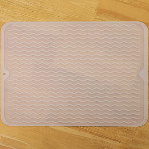 MicoYang Silicone Dish Drying Mat for Multiple Usage Easy clean Eco-friendly Heat-resistant Silicone Mat for Kitchen Counter or Sink Refrigerator or drawer liner Translucent L 16 inches x 12 inches