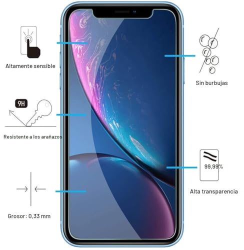 3 Piezas Protector Pantalla para iPhone 11 y iPhone XR (6.1\") Cristal templado Antiarañazos Antihuellas Sin Burbujas Dureza 9H 0.33 mm Ultra Transparente Ultra Resistente