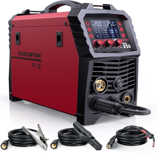 ARCCAPTAIN 250A MIG Welder 110V 220V Gas MIG/Gasless Flux Core MIG/Stick/Lift TIG/Spool Gun/Spot 6 in 1 Welding Machine Aluminum Welding Machine Professional Welder Machine with Large LED Display