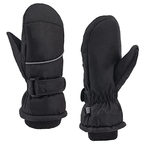 TRIWONDER Kids Winter Snow Mittens Waterproof Warm Kids Ski Gloves Thermal Fleece Outdoor Snowboard Snow Gloves for Baby Boys Girls (Black - 7-9 Years Old)