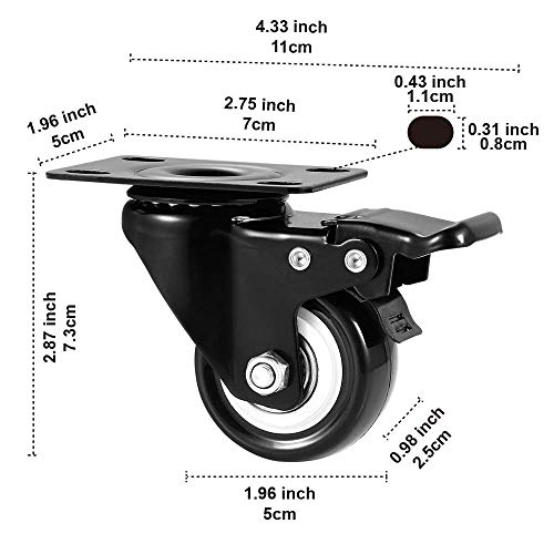 ASHGOOB 2\" Caster Wheels Set of 8 Heavy Duty Casters with Brake No Noise Locking Casters with Polyurethane (PU) Wheels Swivel Plate Castors Pack of 8