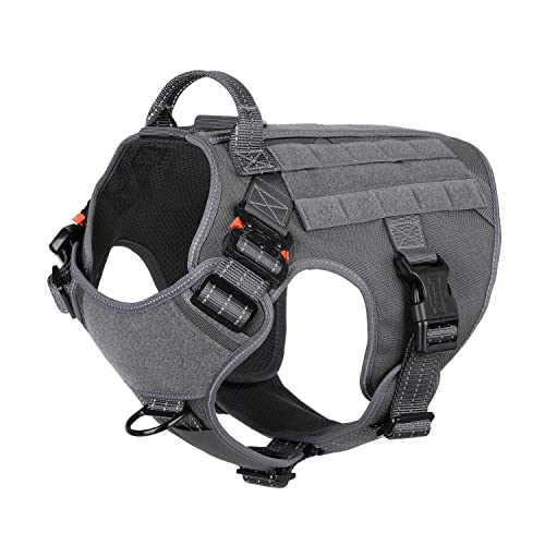 ICEFANG Tactical Dog Harness K9 Working Dog Vest No Pulling Front Clip Leash Attachment (L (28\"-35\" Girth) Wolf Gray-2x Metal Buckle)