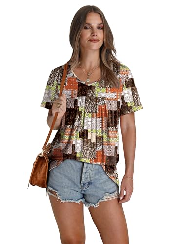 Ladies Tops and Blouses V Neck Pleated Front Loose Fit Boho Summer Shirts S