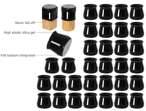 OASMU 32 Pcs Round Square Chair Leg Floor Protectors for Hardwood Floors Black Silicone Felt Bottom Furniture Leg Caps Chair Covers Protect Floors from Scratching Chairs Slide Without Noise