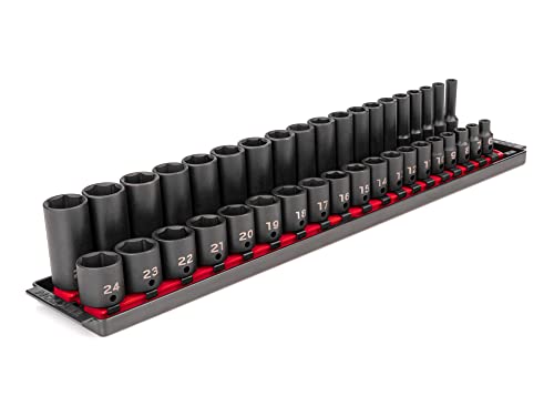 TEKTON 3/8 Inch Drive 6-Point Impact Socket Set with Rails 38-Piece (6-24 mm) | SID91211
