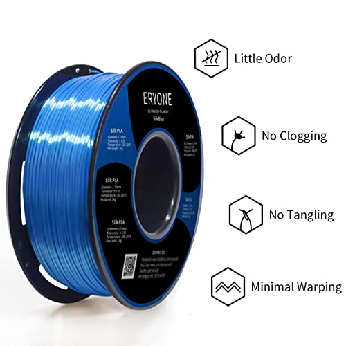 ERYONE Silk PLA Filament for 3D Printer 1.75mm +/- 0.03mm 1kg (2.2LBS)/Spool Silk Blue
