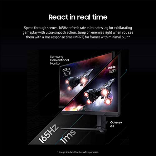 Samsung 27-Inch Odyssey G51C Series QHD Gaming Monitor 165Hz 1ms VESA Display HDR10 AMD FreeSync Premium Black Equalizer Virtual Aim Point LS27CG512ENXZA 2023