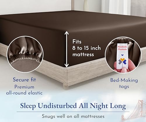 California Design Den Deep Pocket Fitted Sheet Twin Only 400 Thread Count 100% Cotton Luxury Fitted Sheet Sateen No Pop-Off Elastic Durable 1 Pc Twin Fitted Sheet Cotton (Chocolate Rich Brown)