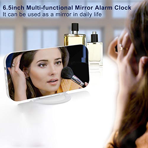 SZELAM Digital Clock Large Display LED Electric Alarm Clocks Mirror Surface for Makeup with Diming Mode 3 Levels Brightness Dual USB Ports Modern Decoration for Home Bedroom Decor-White (001)