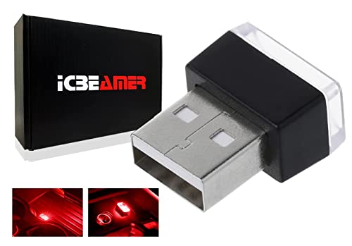 ICBEAMER Mini USB LED Light Color: Red | Direct Plug-in Miniature/Nano Car Interior Ambient Accent Lighting Kit with Universal Fit for Auto Interior and Trunk Ambient Atmosphere