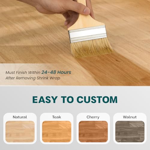 Bme Hevea Solid Wood Butcher Block Backplash Countertop 8ft L x 4\" W 1.5in Thick Unfinished Backplash Wood slabs for DIY Kitchen Countertop