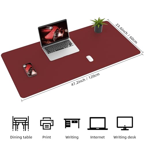 AFIING Dual-Sided Desk Pad Natural Cork & PU Leather Desk Mat Protector Non-Slip Waterproof Easy Clean Large Mouse mats for Office and Home Work(Purple 47\"x23\")