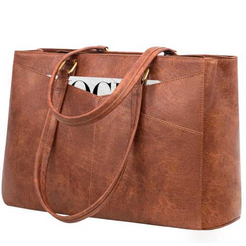 LOVEVOOK Laptop Bag for Women Fashion Work Bag Tote Bag for Women Vintage Brown