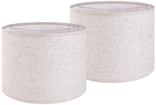 Large Drum Lamp shades Set of 2 Oatmeal Linen Lampshade 16\" Top x 16\" Bottom x 12\" High (Spider) Farmhouse Lampshade for Table & Floor Lamp - Lampshades Replacement By GO&SO
