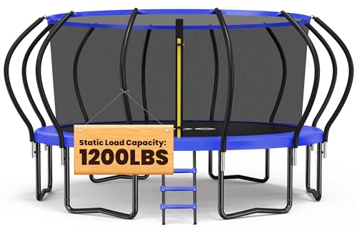 ORCC 1200LBS Weight Capacity Trampoline 16 15 14 12 10 8FT with Basketball Hoop Water Sprinkler Spiral Ground Stakes Outdoor Yard Trampolines for Kids Adults