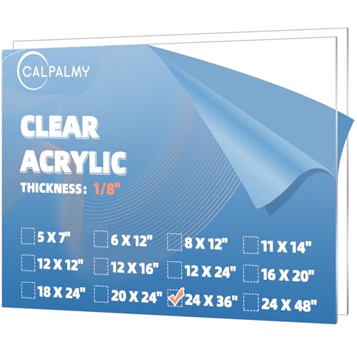 CALPALMY (2 Pack) 1/8\" Thick Clear Acrylic Sheets - 24\" x 36\" Pre-Cut Plexiglass Sheets for Craft Projects Signs Display Cases Sneeze Guard and More - Cut with Engraver Power Saw or Hand Tools