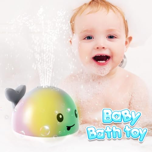【2024 Upgraded】Baby Bath Toys Toddler Bath Toys for Kids Ages 1-3 Light Up Whale Bath Toy Sprinkler Christmas Baby Toys 6-12 12-18 Months Bathtub Fountain Spray Toy Baby Shower Birthday 1 2 3 Gifts