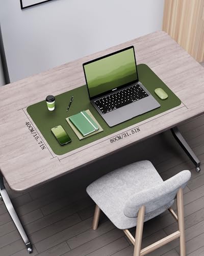 YSAGi Double-Sided Desk Pad 31.5\"x15.7\"Leather Desk Mat Eco Cork Desk Pad Protector Large Mouse Pad Waterproof Desk Blotter for Office/Home(Olive Green)