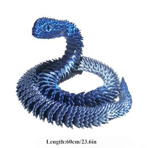 3D Printed Animals Snake Toys 3D Printed Snake Movable Joint Fidget Toys 3D Printed Fidget Toys for Home Office Decor 3D Printed Animals Toy Adults Fidget Toys (23.6' Blue & Silver)