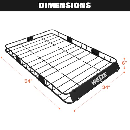 WEIZE 54\" x 34\" Heavy Duty Roof Rack Rooftop Cargo Carrier Basket with Waterproof Bag Tie Down Strap Net Rack Extension and Car Top Luggage Holder for SUV 150lb Capacity Steel Construction