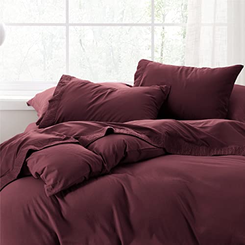 Bedsure Queen Sheet Set - Soft Sheets for Queen Size Bed 4 Pieces Hotel Luxury Burgundy Sheets Easy Care Polyester Microfiber Cooling Bed Sheet Set