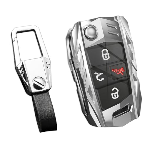 Ocezbiis for Volkswagen Key Fob Cover Keychain Zinc Alloy Protection Car Key Shell Case Compatible with VW Holder Smart Remote Keyless Entry Keyshell Accessories(for VW Style B Silver)
