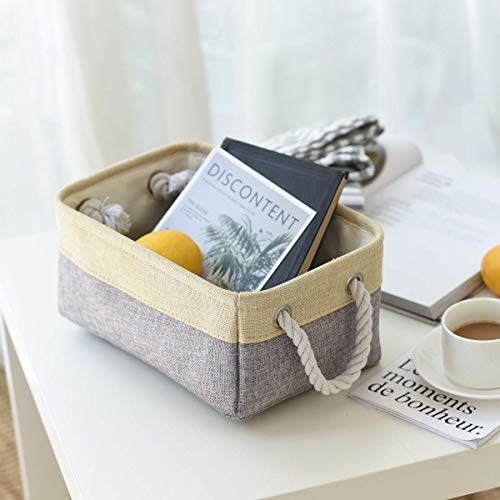 TheWarmHome Storage Baskets for Organizing - 11.8x7.8x5.2 inch Small 6 Pack Storage Bins for Shelve Farbic Storage cubes Organizer for Baby Toys Nursery (Gold & Grey)