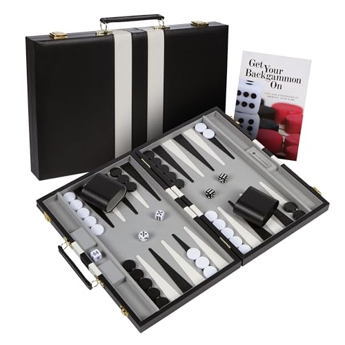 Get The Games Out Top Backgammon Set - Small Travel Size Classic Board Game Case - Best Strategy & Tip Guide (Black Small)